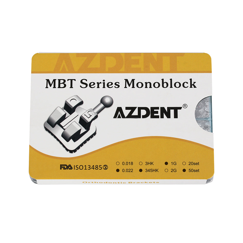 1000pcs AZDENT Dental Metal Brackets Monoblock Mini MBT .022 Hooks On 345 50 Sets/Box - azdentall.com