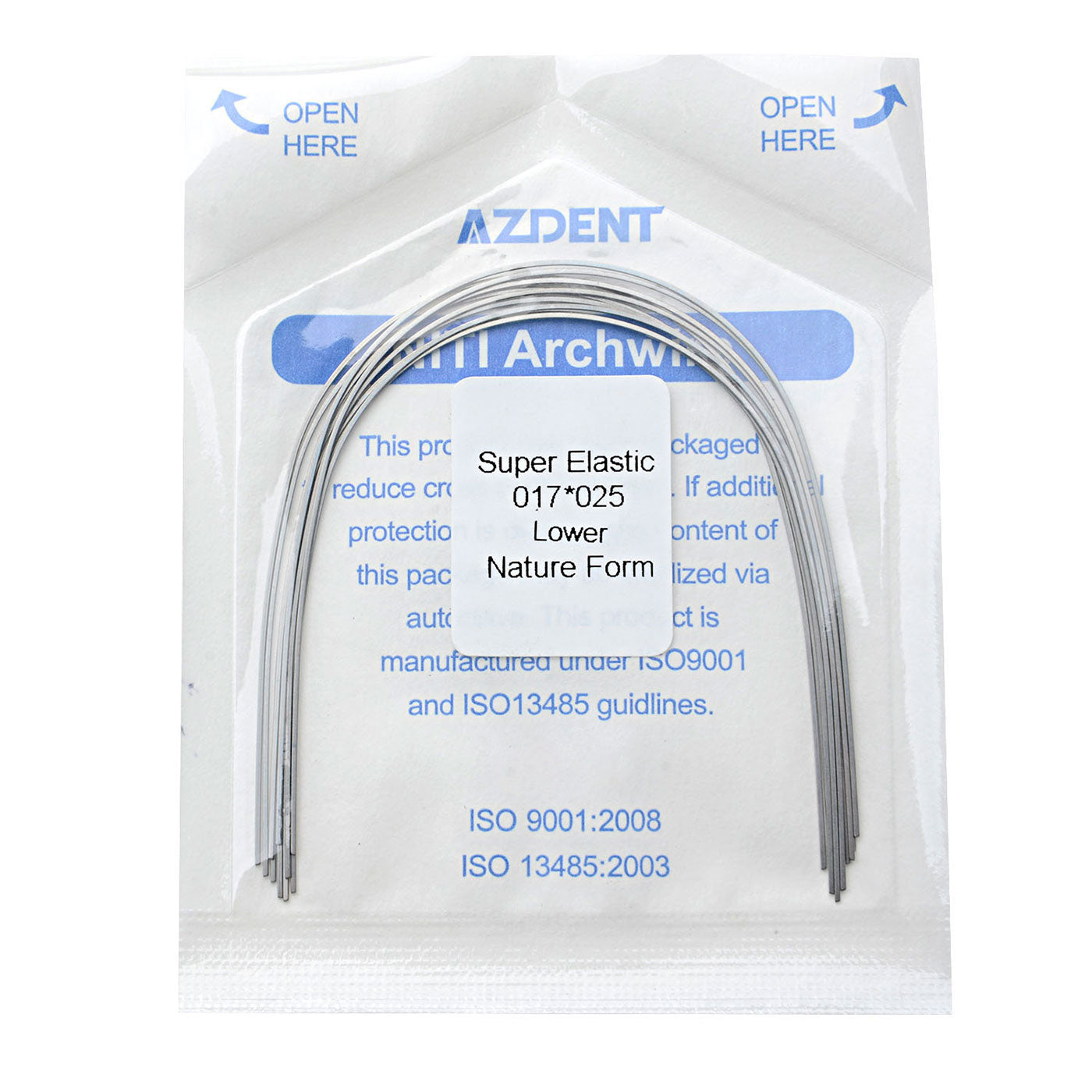AZDENT Dental Orthodontic Archwires NiTi Super Elastic Natural Form Rectangular 0.017 x 0.025 Lower 10pcs/Pack - azdentall.com