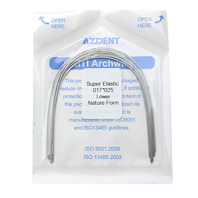 AZDENT Dental Orthodontic Archwires NiTi Super Elastic Natural Form Rectangular 0.017 x 0.025 Lower 10pcs/Pack - azdentall.com