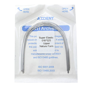 AZDENT Dental Orthodontic Archwires NiTi Super Elastic Natural Form Rectangular 0.018 x 0.025 Upper 10pcs/Pack - azdentall.com