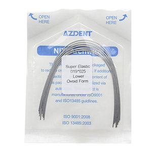 AZDENT Dental Orthodontic Archwires Niti Super Elastic Ovoid Rectangular 0.019 x 0.025 Lower 10pcs/Pack - azdentall.com