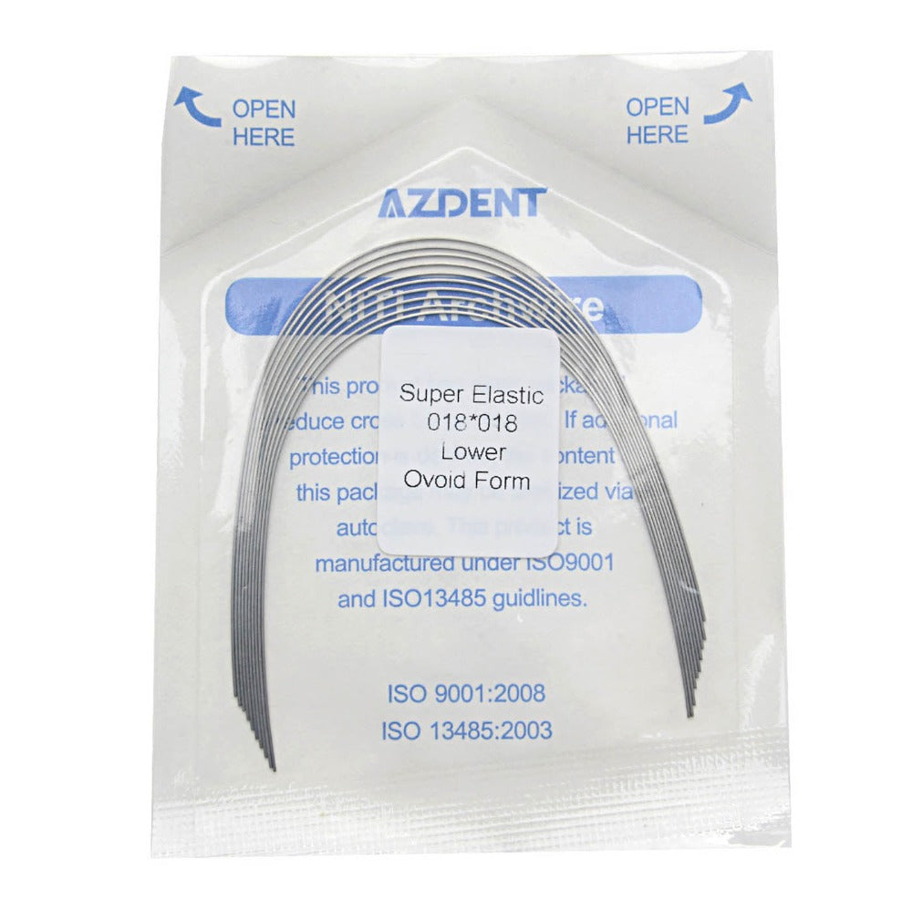 AZDENT Dental Orthodontic Archwires Niti Super Elastic Ovoid Rectangular 0.018 x 0.018 Lower 10pcs/Pack - azdentall.com