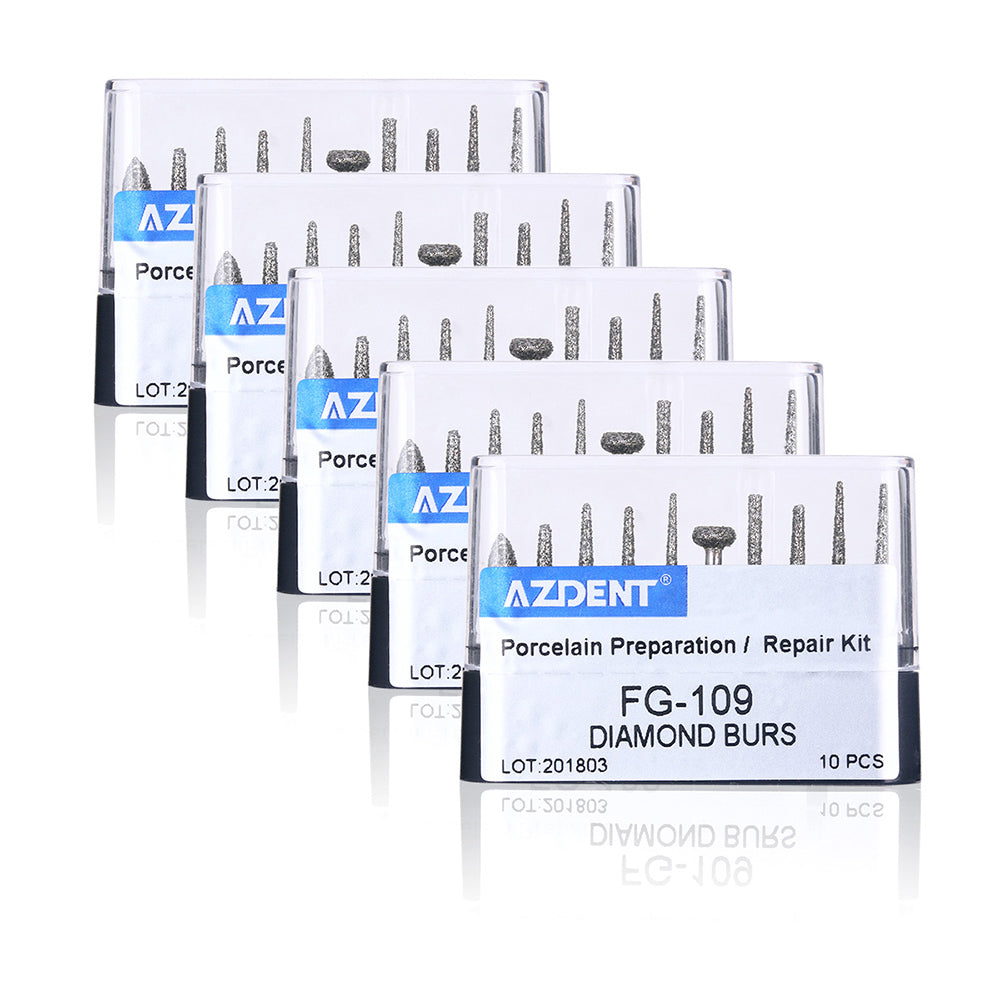 5 Boxes AZDENT Dental Diamond Bur FG-109 Porcelain Preparation / Repair Kit 10pcs/Kit - azdentall.com