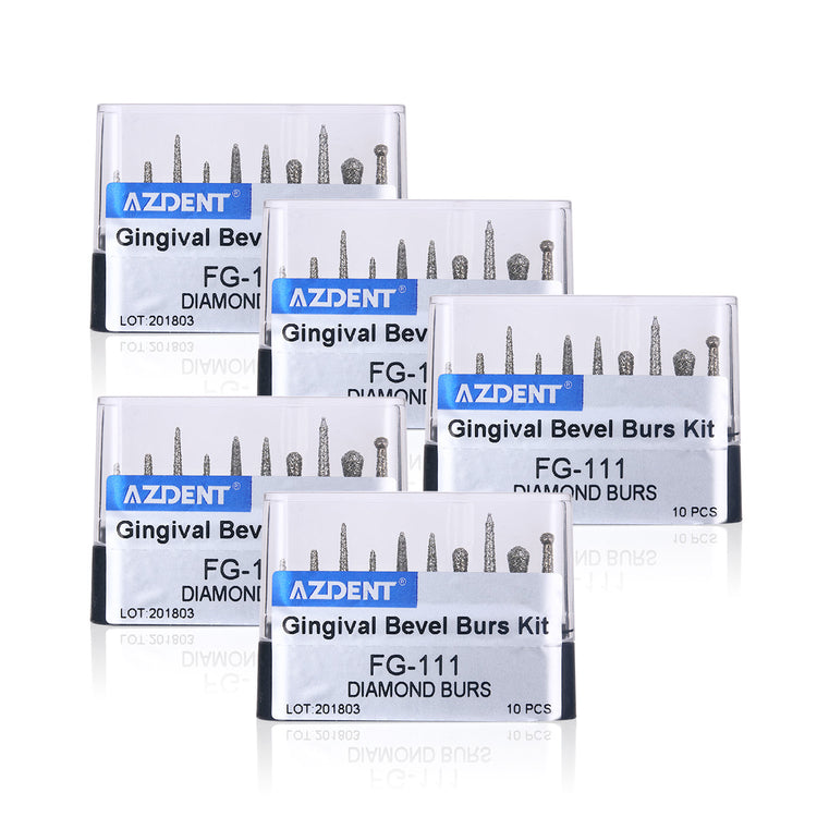 5 Boxes AZDENT Dental Diamond Bur FG-111 Gingival Bevel Burs Kit 10pcs/Kit - azdentall.com
