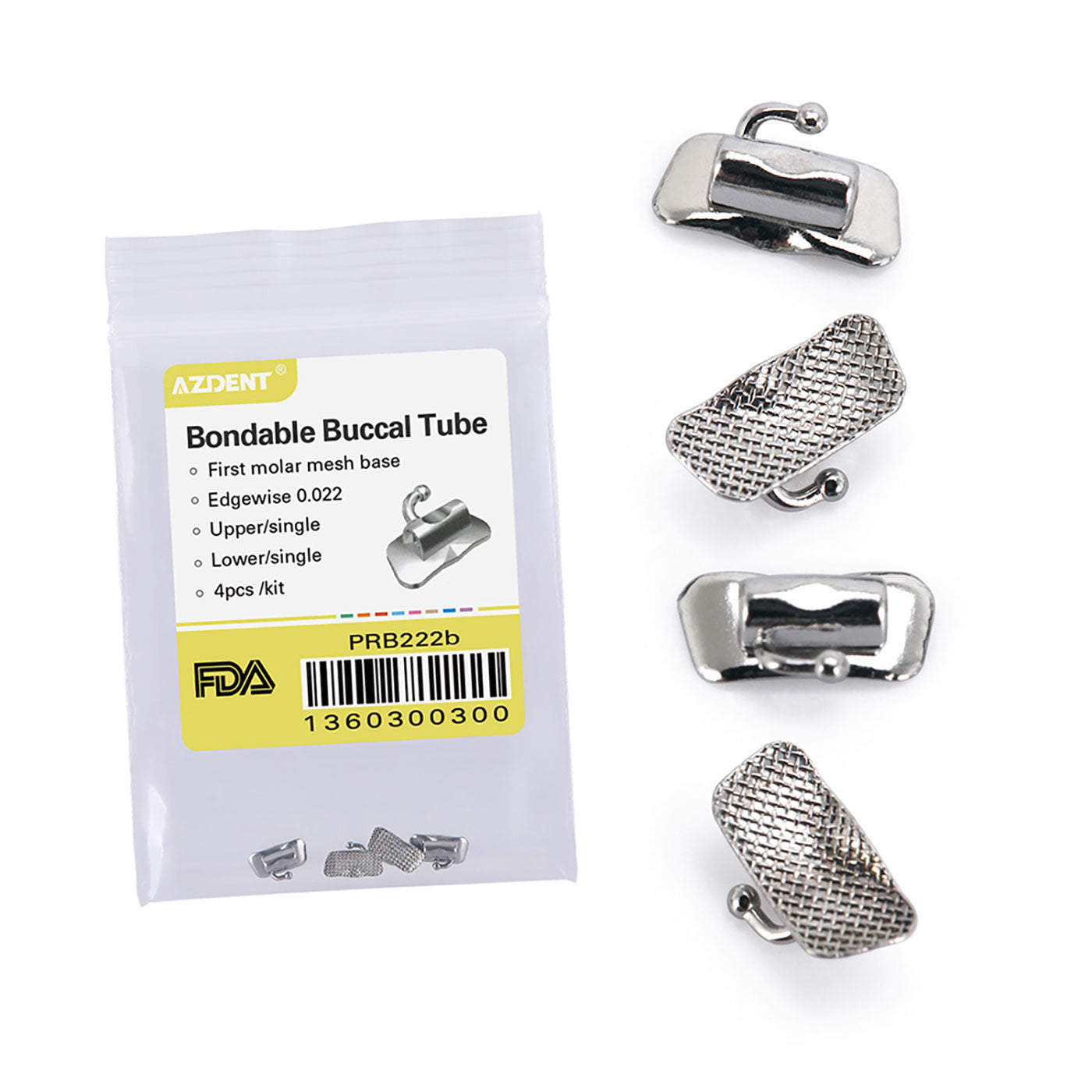 AZDENT Dental Orthodontic Buccal Tube 1st Molar Bondable Non-Convertible Edgewise 0.022 4pcs/Bag - azdentall.com