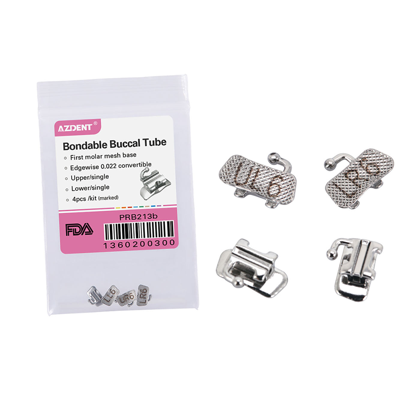 AZDENT Buccal Tube 1st Molar Bondable Convertible U1L1 Edgewise 0.022 4/Bag - azdentall.com