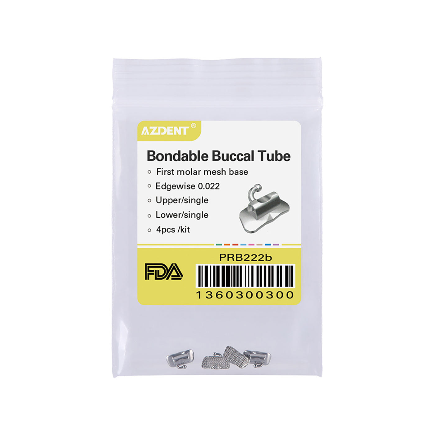 AZDENT Dental Orthodontic Buccal Tube 1st Molar Bondable Non-Convertible Edgewise 0.022 4pcs/Bag - azdentall.com