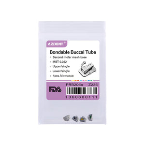 AZDENT Dental Orthodontic Buccal Tube 2nd Molar Bondable Non-Convertible MBT 0.022 Laser Mark 4pcs/Bag - azdentall.com