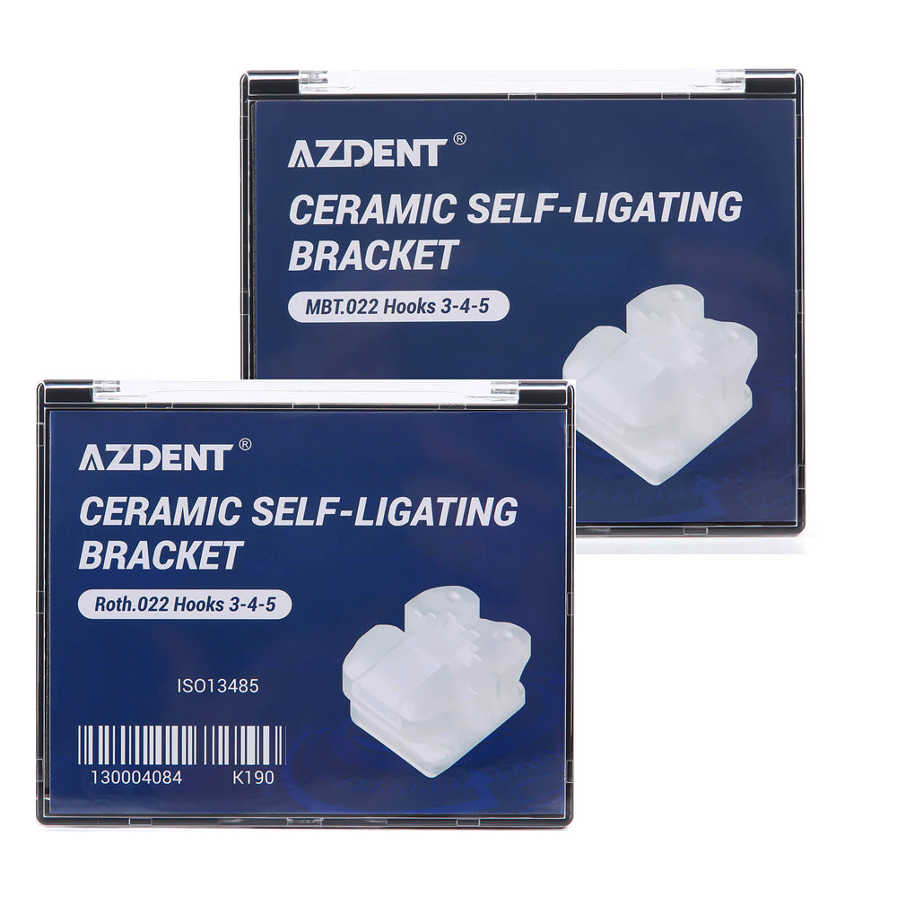 AZDENT Dental Self-ligating Ceramic Brackets Clear Roth/MBT 0.022 with hook 3,4,5 - azdentall.ocm