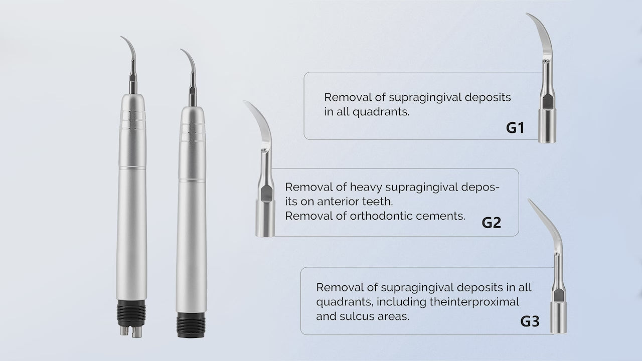 Load video: Dental Air Scaler Handpiece with 3 Tips 2/4 Holes - azdentall.com
