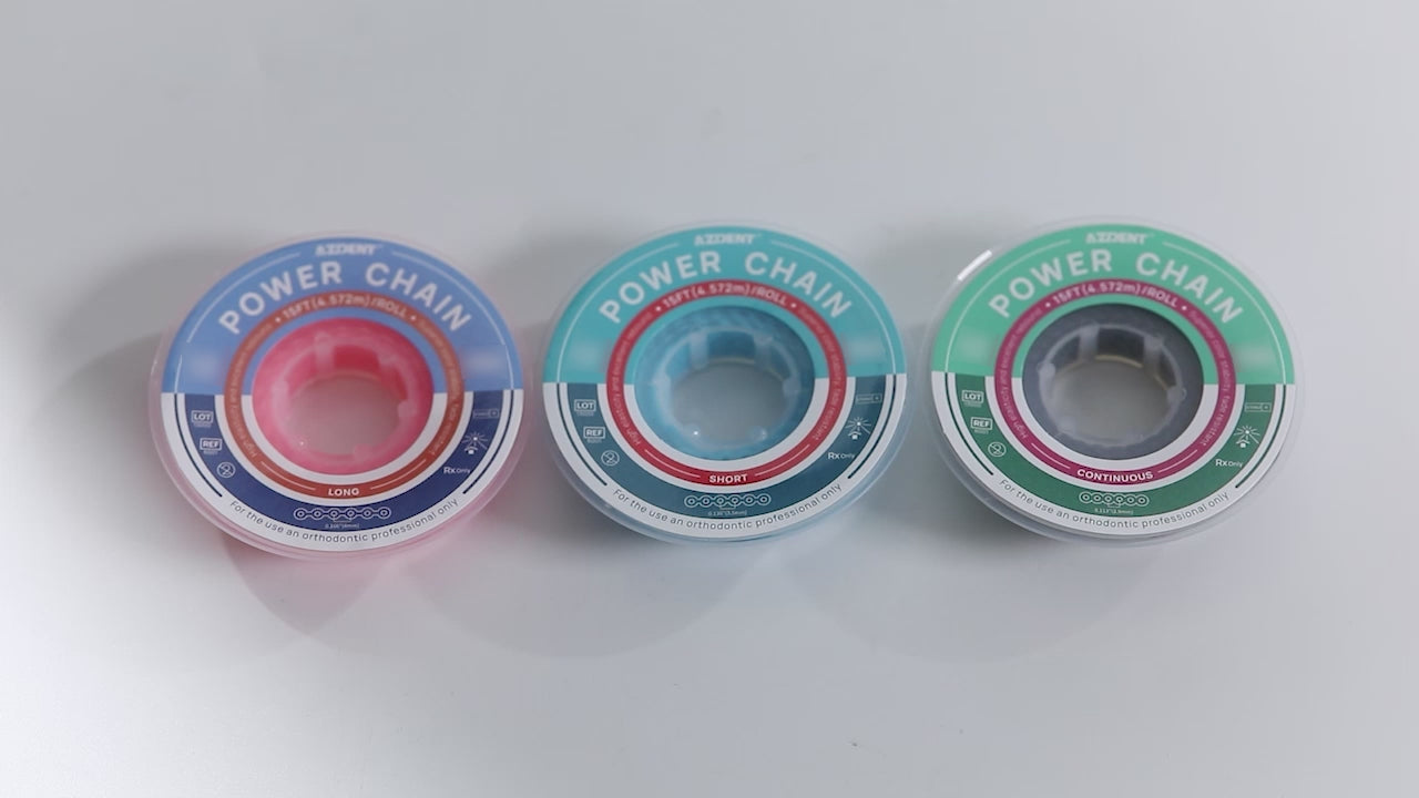 Load video: AZDENT Dental Orthodontic Colored Elastic Power Chain 15 Ft/Spool 10 Colors - azdentall.com