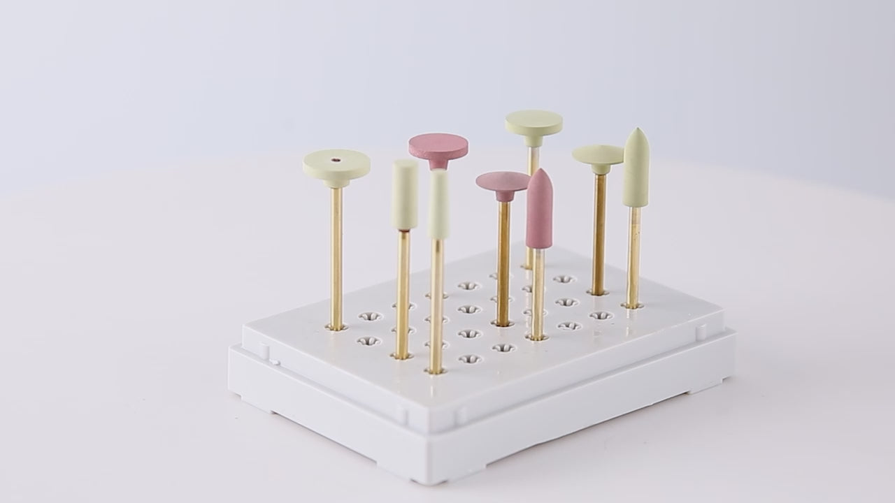 Load video: Dental Zirconia Grinding and Polishing Kit Ceramic/ Rubber Diamond Polishers HP 2.35mm 9pcs/Box - azdentall.com