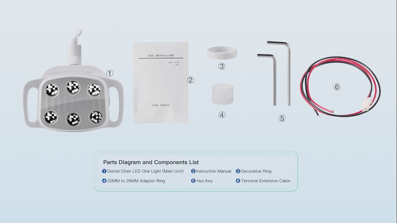 Load video: Dental Unit Chair LED Oral Light Lamp 6 Lights 9W Dual-Color Adjustable - azdentall.com