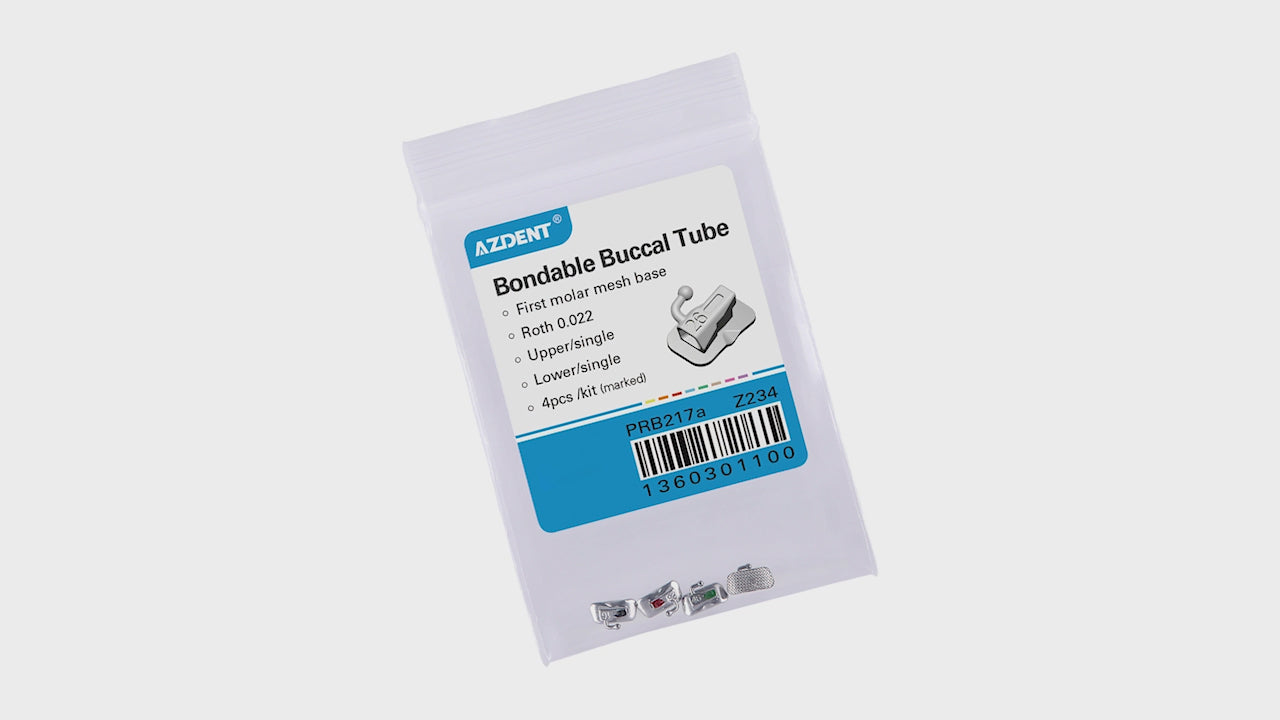 Load video: AZDENT Dental Orthodontic Buccal Tube 1st Molar Bondable Non-Convertible Edgewise 0.022 4pcs/Bag - azdentall.com