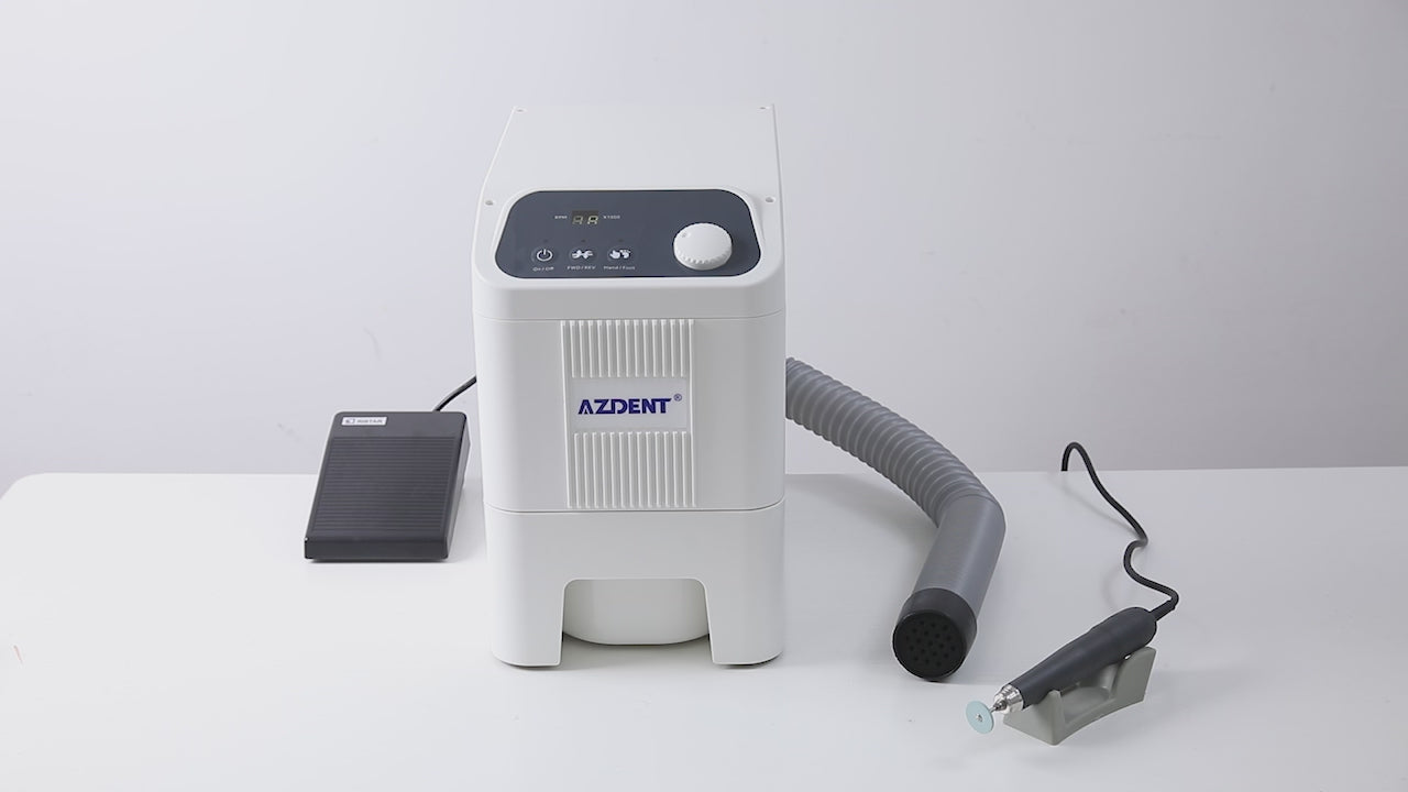 Load video: AZDENT 230W Dental 2-in-1 Dust Suction Machine Brushless DC Micromotor Polishing Machine