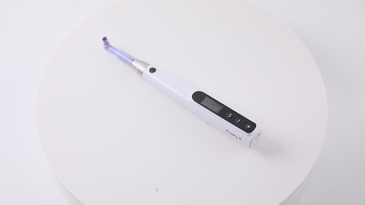 Load video: Dental Cordless Hygiene Prophy Handpiece 6 Speed Settings Prophy Angle 360° Rotating - azdentall.com