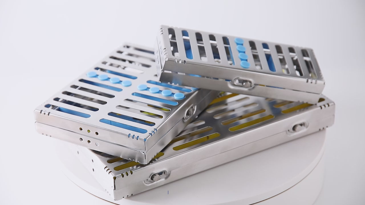 Load video: Dental Instrument Disinfection Box Sterilization Rack Autoclavable Tray 5 /10 /20 Grids - azdentall.com