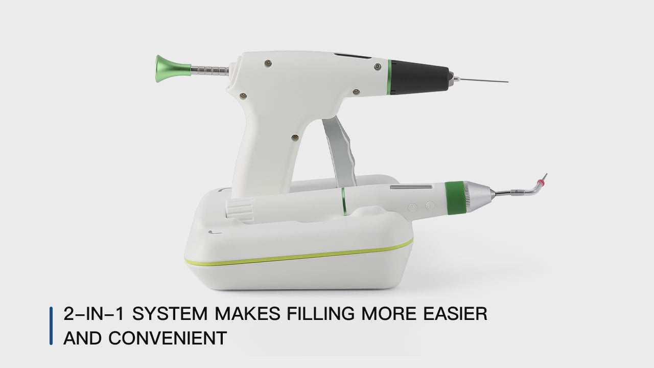 Load video: Dental Endo Wireless Gutta Percha Obturation Gun &amp; Pen 2-in-1 Filling System with 4 Heating Tips and 3 Needles - azdentall.com