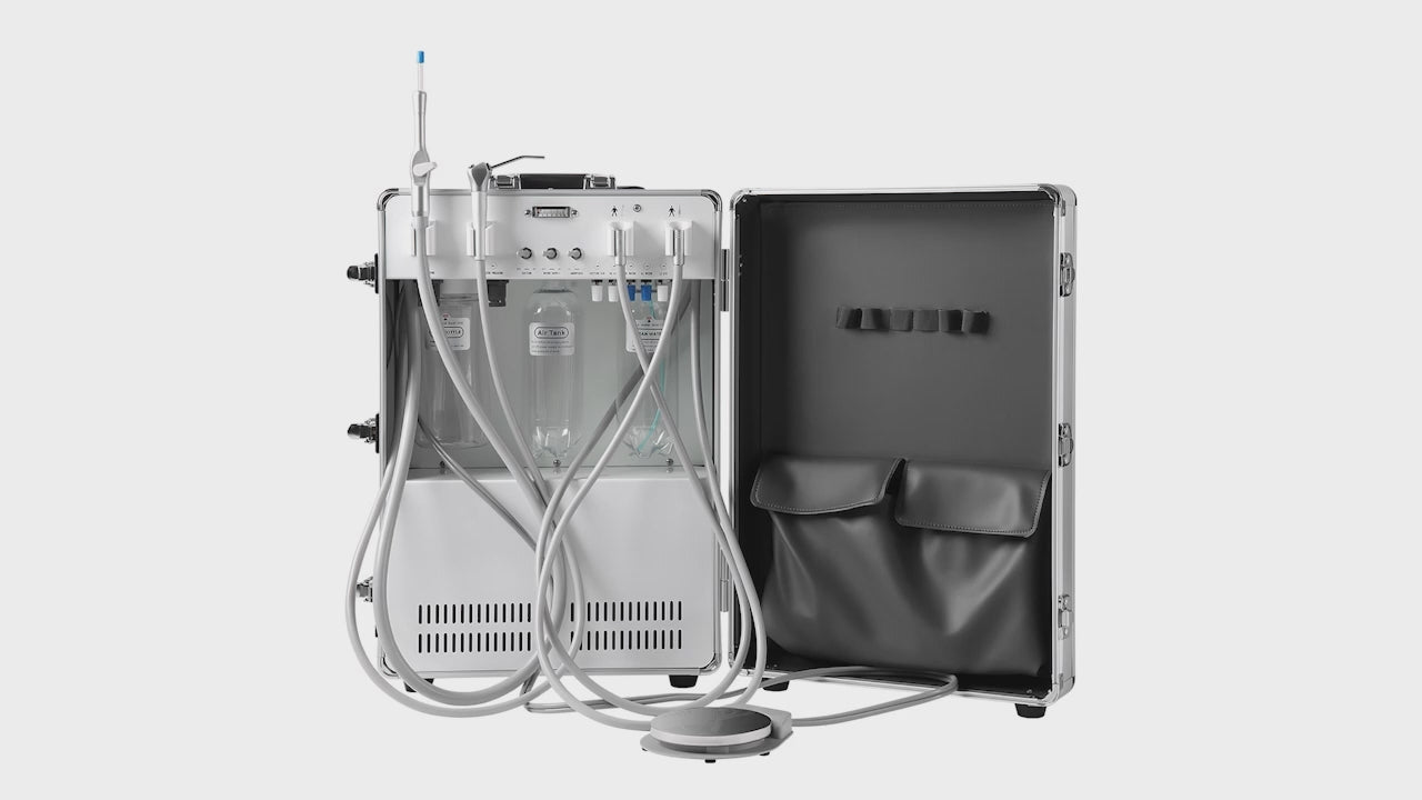 Load video: Dental Portable Mobile Delivery Unit System Built-in Air Compressor Strong Suction 4 Hole - azdentall.com