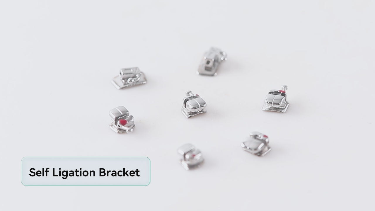 Load video: AZDENT Dental Metal Self-Ligating Brackets Roth/MBT .022 Hooks 345 With Buccal Tube Movable Hook Auxiliary Hole 20+8/Box - azdentall.com
