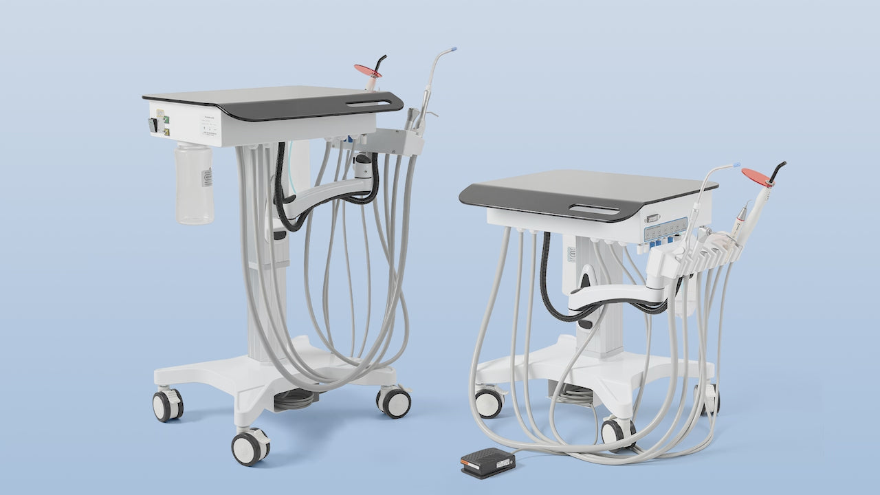 Load video: Portable Dental Mobile Delivery Cart Unit 4 Hole with Curing Light and Scaler Handpiece - azdentall.com