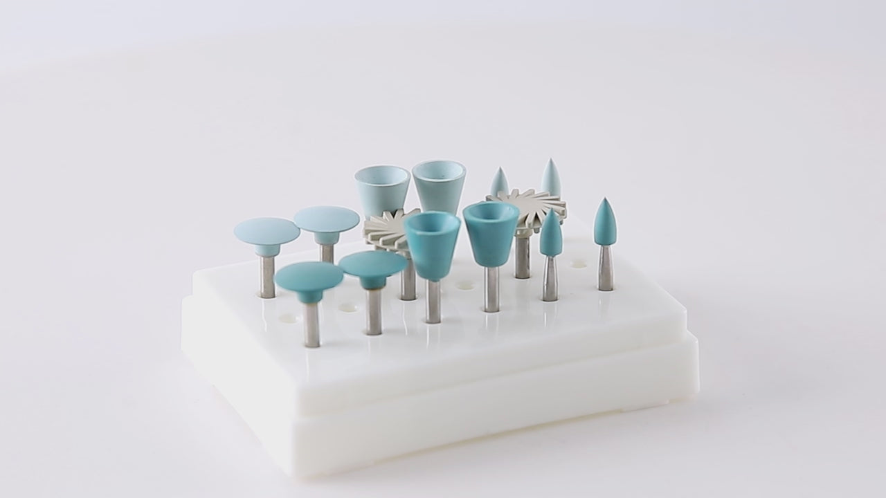 Load video: Dental Composite Polishing Kit RA 2.35MM Finishing Polishers for Contra Angle 14pcs/Box  - azdentall.com