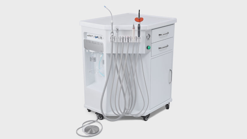Portable Dental Side Delivery Unit Cabinet Type P212 High Suction 4 Hole w/ Woodpecker Curing Light and Scaler & Air Compressor - azdentall.com