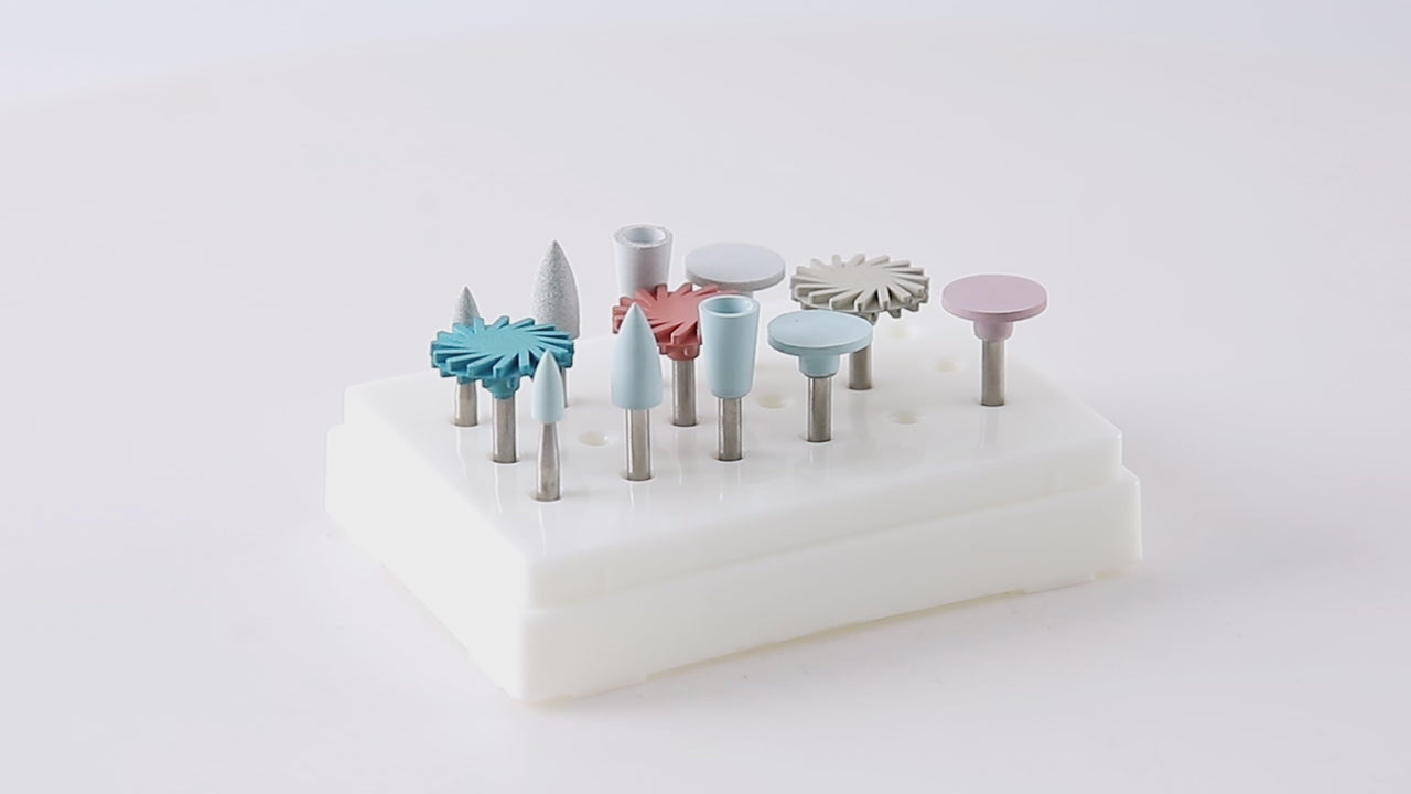 Load video: Dental Composite Polishing Kit RA 2.35MM Finishing Polishers for Contra Angle 12pcs/Box - azdentall.com