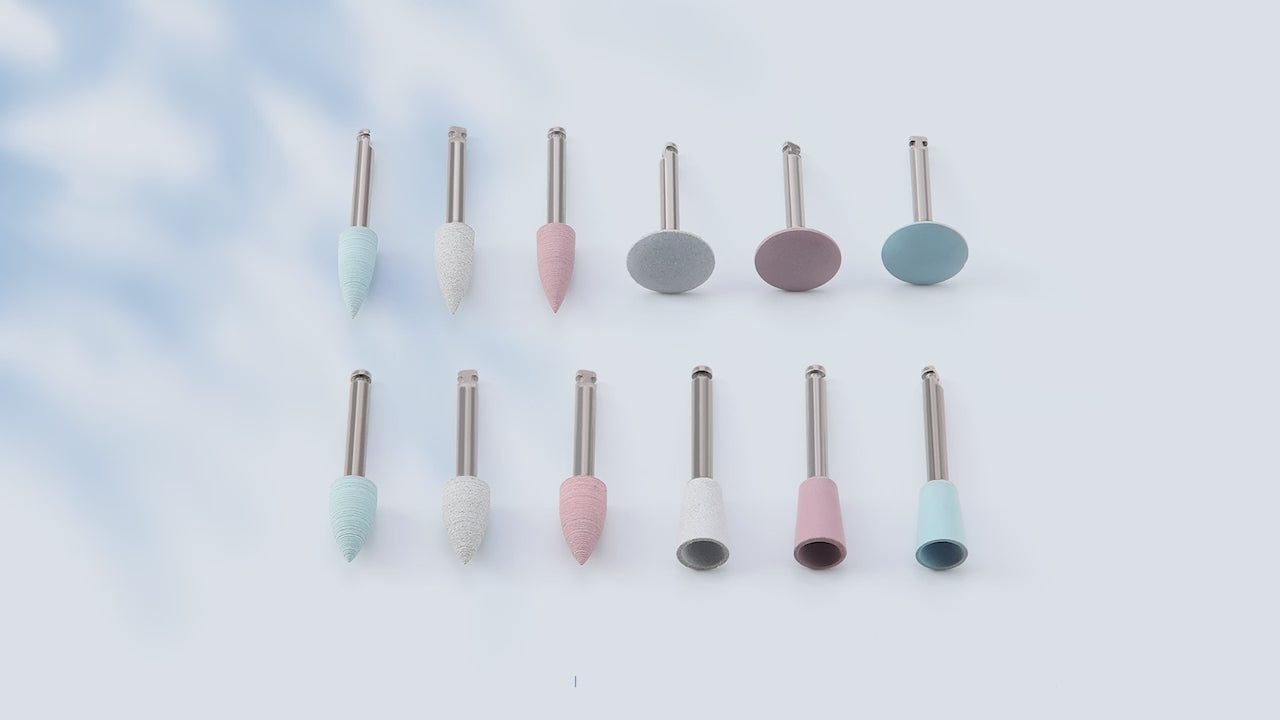 Load video: Dental Silicone Polishing Kit For Composite/ Natural Teeth/ Porcelain Finishing and Polishing 10pcs/Bag - azdentall.com