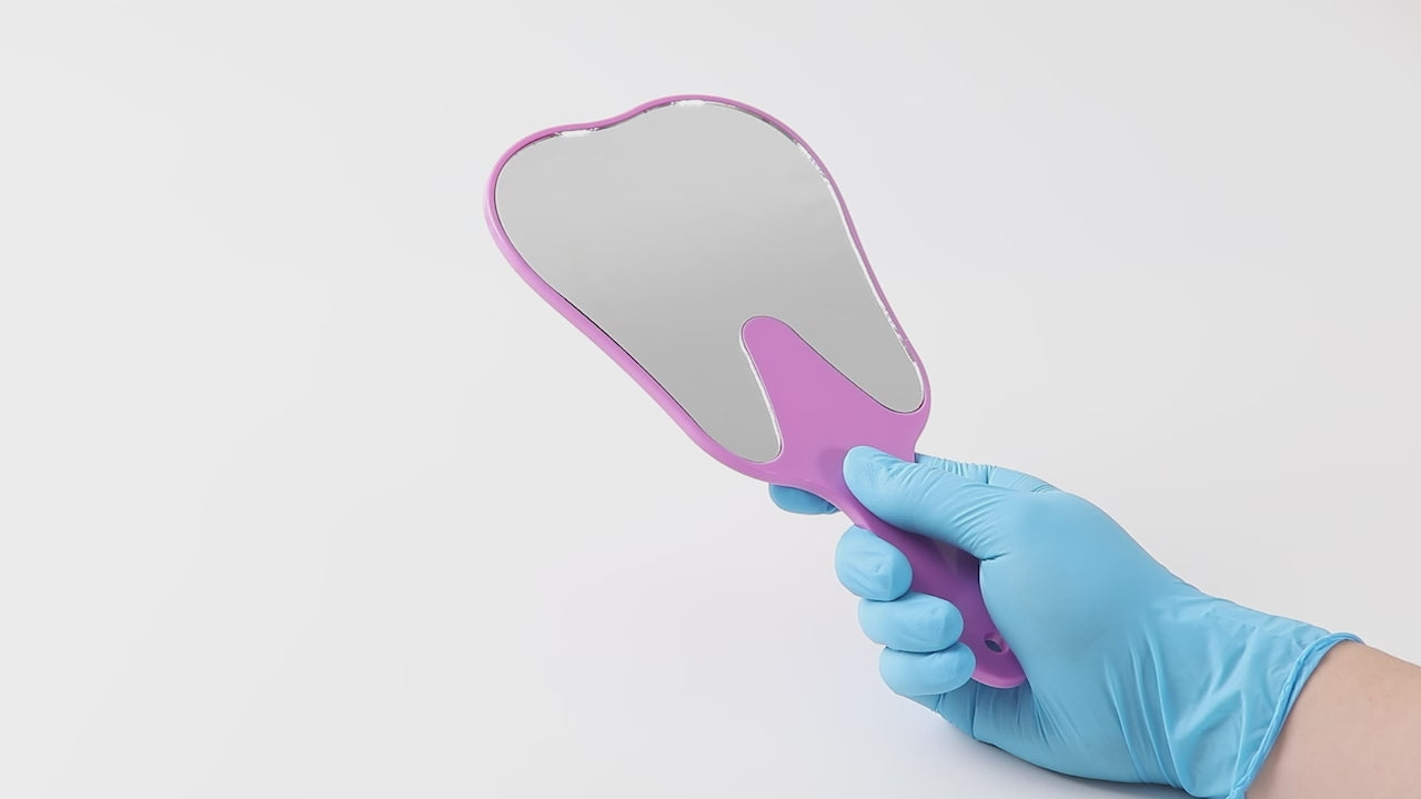 Load video: Dental Mouth Mirror Teeth Shaped Mirror Handheld Unbreakable Plastic - azdentall.com