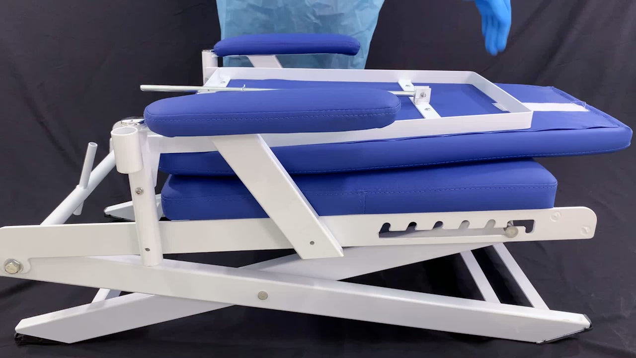 Load video: Dental Portable Mobile Folding Chair Rechargeable LED Light with Turbine Blue 4 Holes - azdentall.com