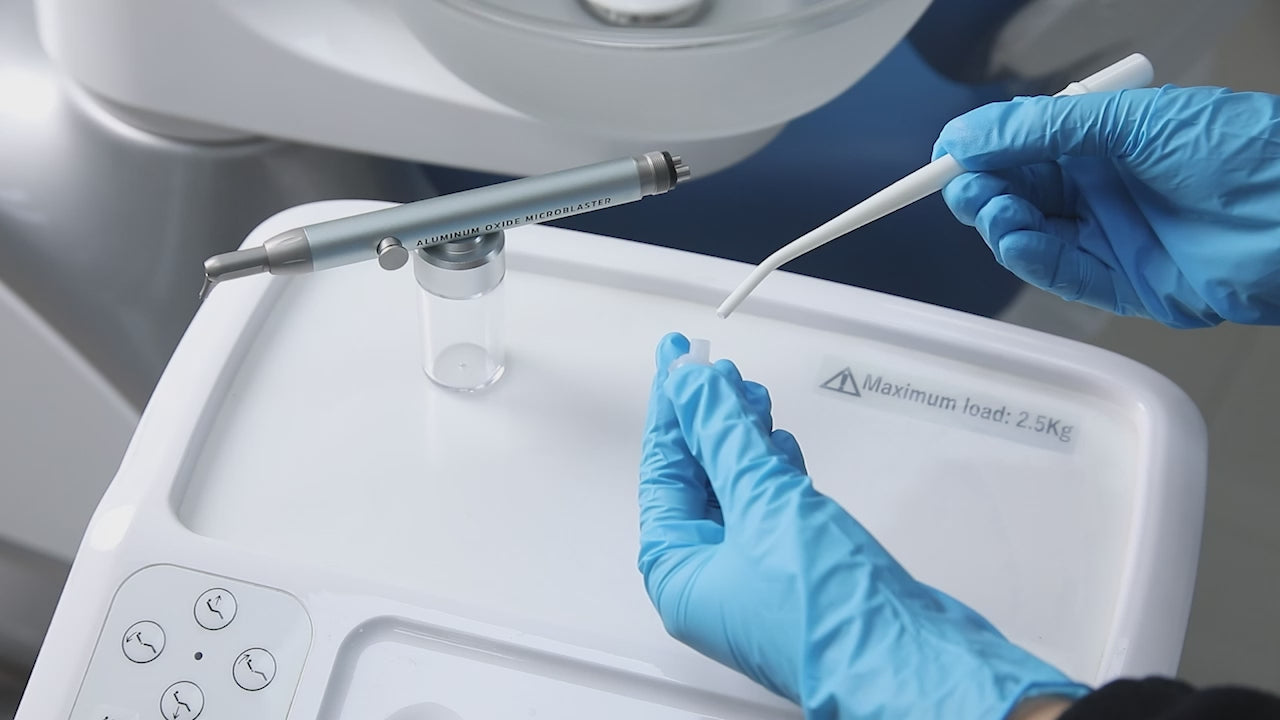 Load video: Dental Aluminum Oxide Micro Blaster With Sand Traps 360° Rotate 4 Hole - azdentall.com