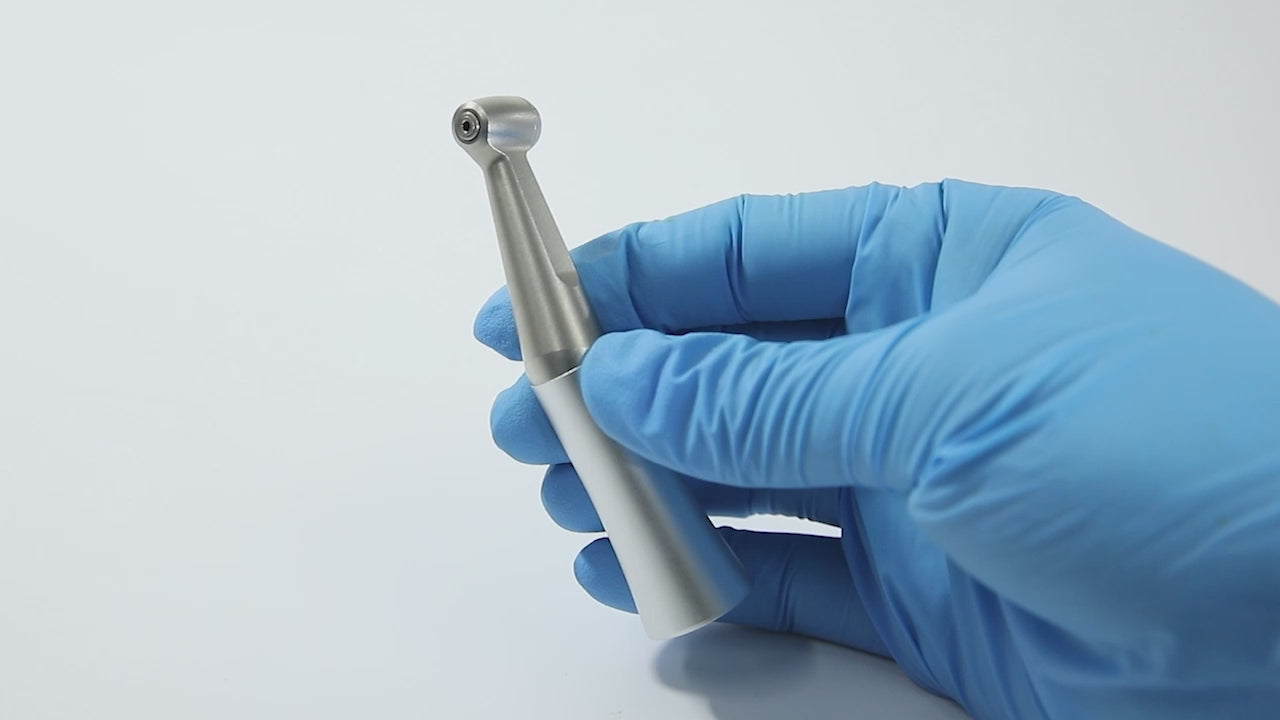 Load video: AZDENT 1:1 Dental Low Speed Contra Angle Handpiece Push Button For FG 1.6mm Bur - azdentall.com