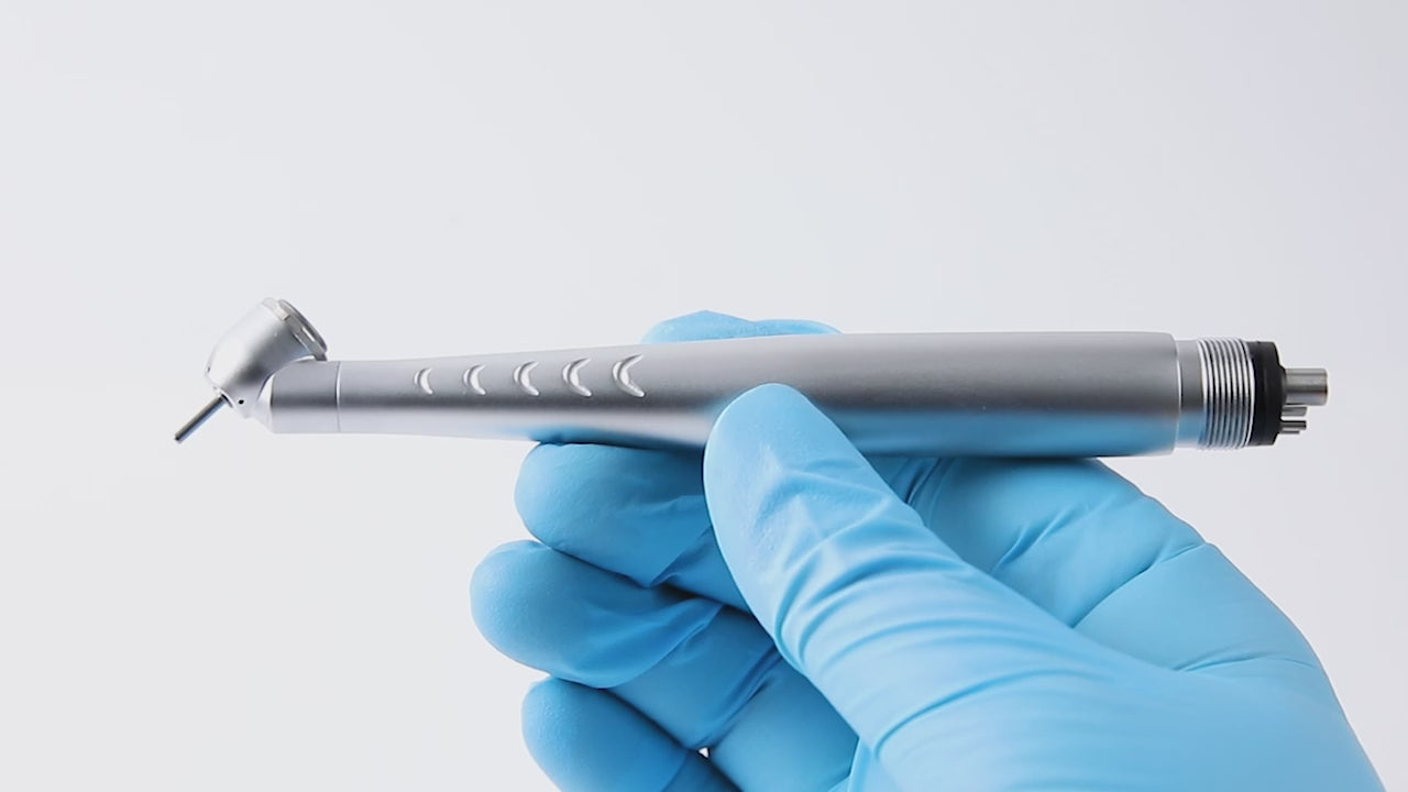 Load video: AZDENT Dental 45 Degree High Speed Handpiece Standard Head Push Button 4 Hole - azdentall.com