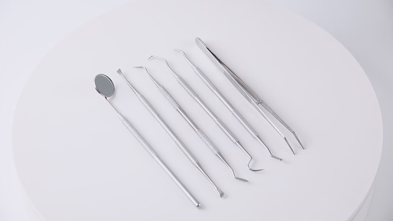 Load video: Dental Cleaning Tool Set Stainless Steel 6pcs/Set - azdentall.com