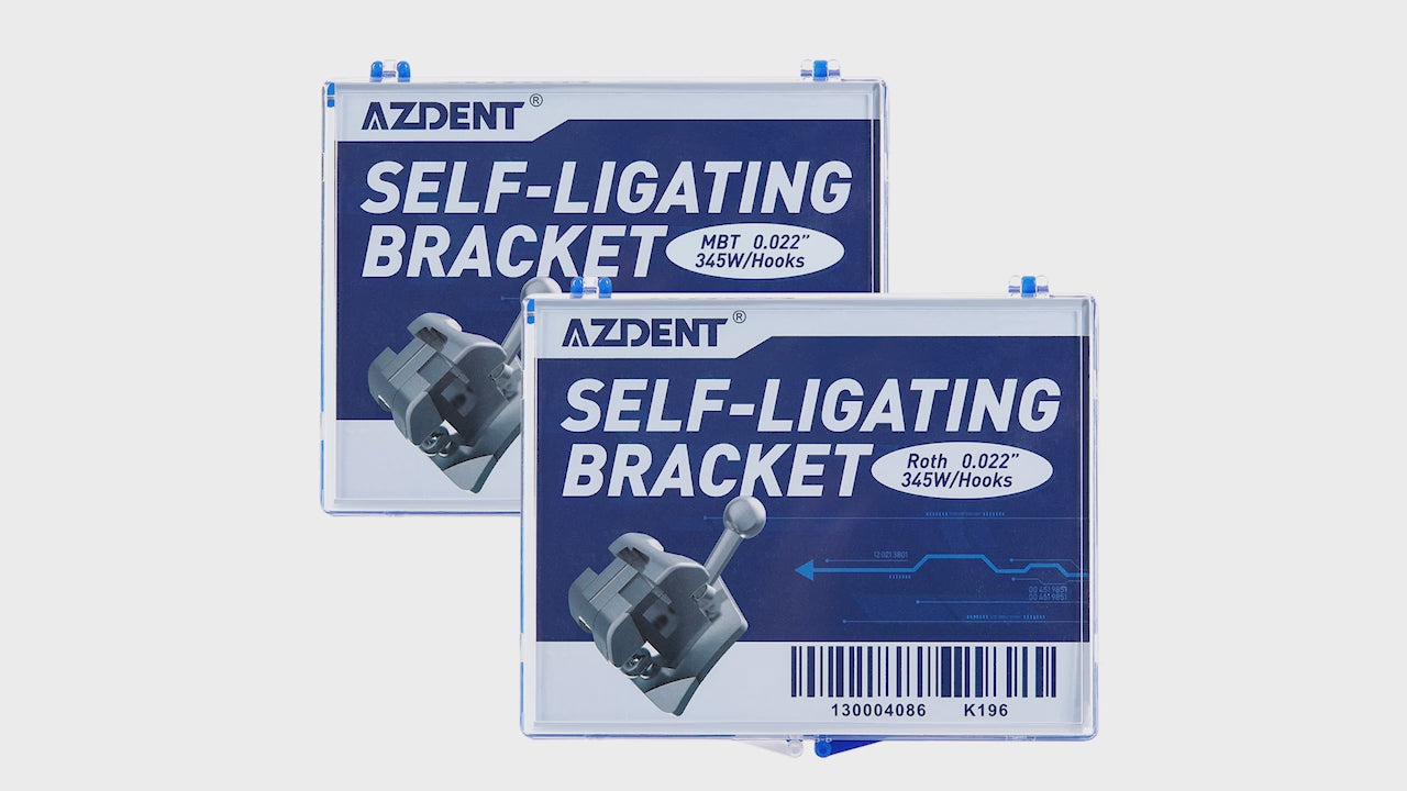Load video: AZDENT Metal Self-Ligating Brackets with Buccal Tube Roth/MBT 3-4-5 Hook 28pcs /kit