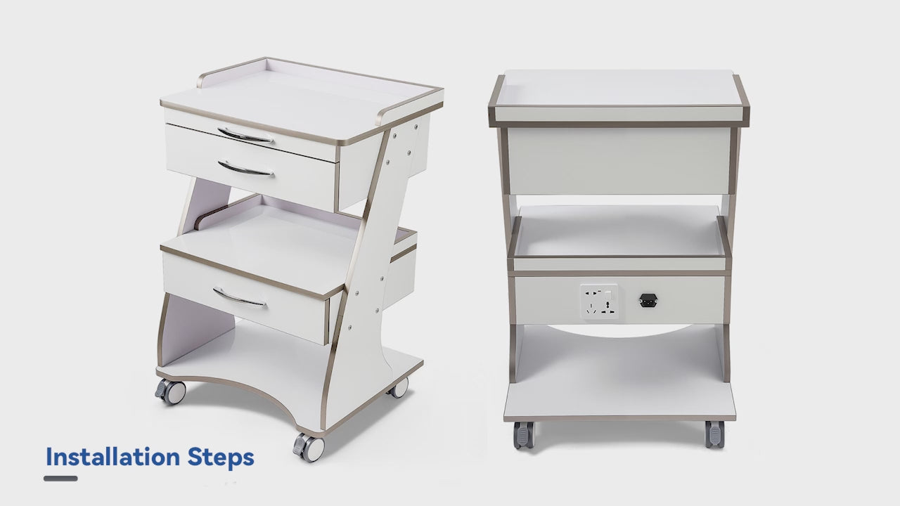 Load video: Dental Medical Mobile Cart Rolling Trolley Built-in Socket Double-Drawer Three-Tier Cart - azdentall.com