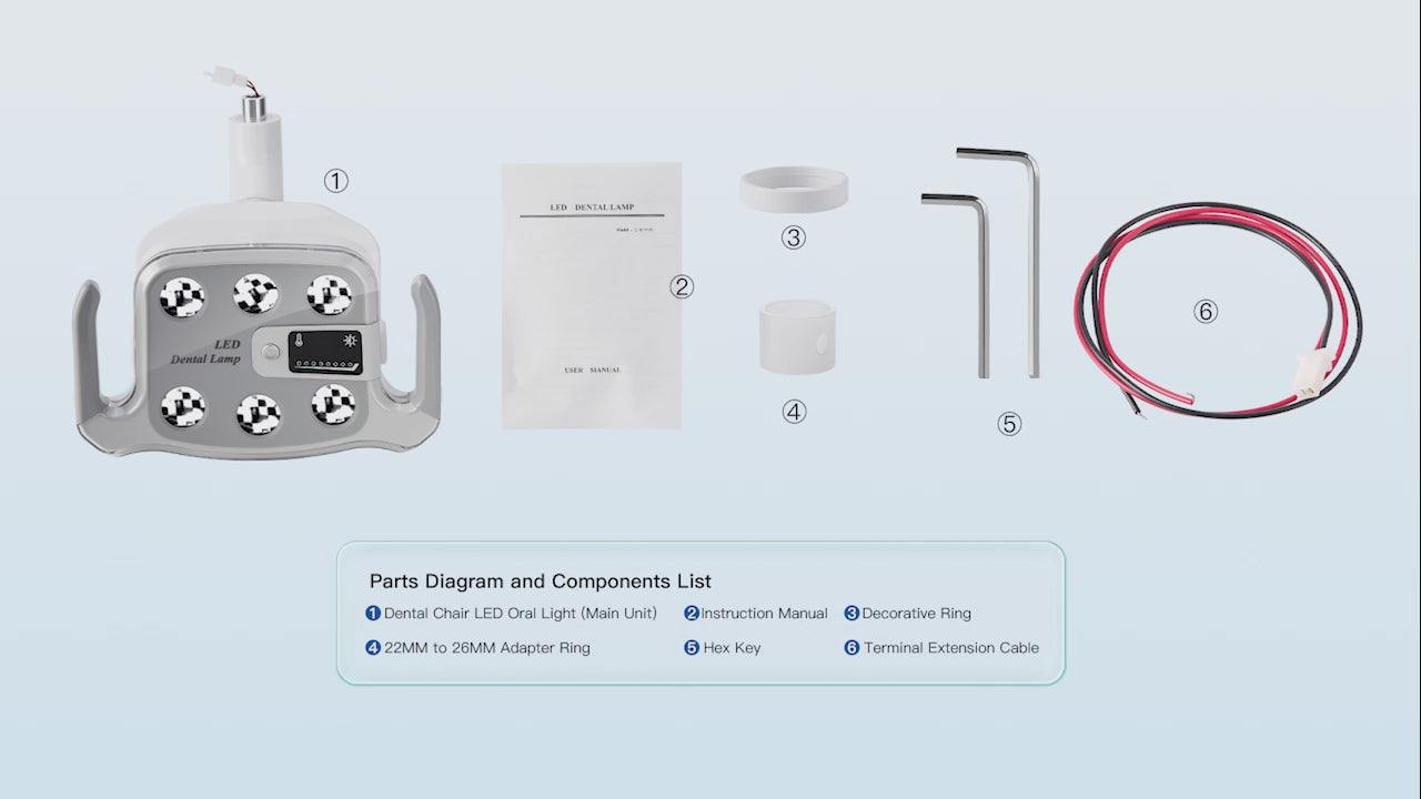 Load video: Dental Unit Chair LED Oral Light Lamp 6 Lights 9W Dual-Color with LCD Display - azdentall.com