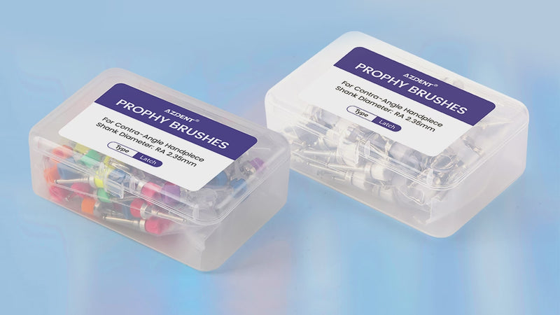 AZDENT Dental Nylon Prophy Brushes RA Latch Type Copper Handle Flat/Tapered Hard/Soft 100pcs/Box - azdentall.com