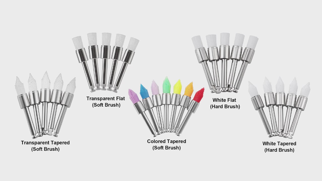 Load video: AZDENT Dental Prophy Brushes RA Latch Type Copper Handle Silicon Carbide/Aluminium Oxide 20pcs/Bag