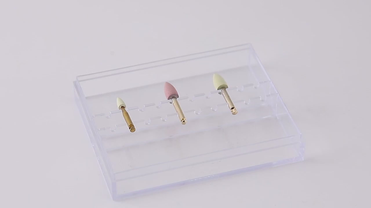 Load video: Dental Zirconia Grinding and Polishing Kit Ceramic/ Rubber Diamond Polishers for Contra Angle Handpiece RA2.35mm 3pcs/Box