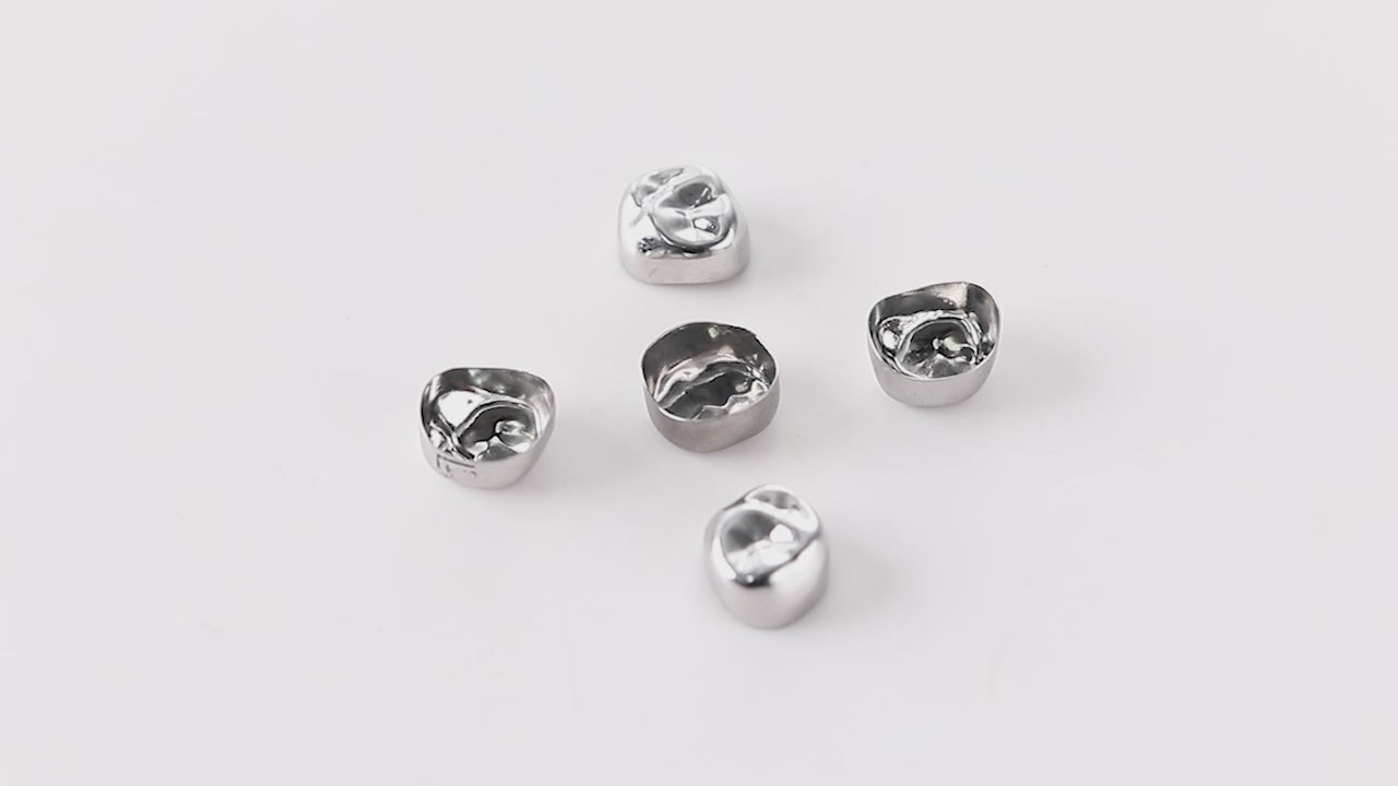 Load video: 48 Sizes Dental Primary Molar Crown Teeth Preformed Stainless Steel Temporary Crowns 5pcs/Box - azdentall.com
