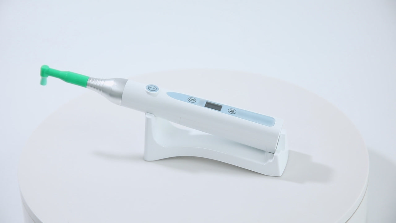 Load video: Dental Cordless Hygiene Prophy Handpiece 10 Speed Settings Prophy Angle 360° Rotating Nose Cone Detachable - azdentall.com
