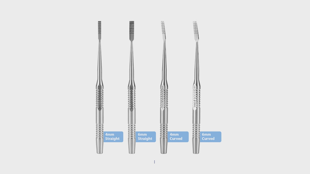 Load video: Dental Implant Surgery Splitting Bone Chisel Set Curved Straight 4pcs/Set - azdentall.com