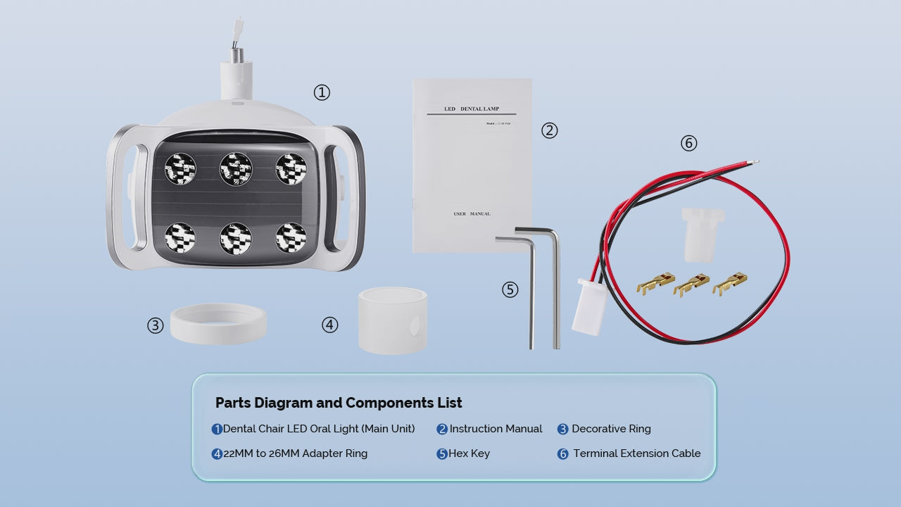 Load video: Dental LED Oral Light Lamp with LCD Display 6 Lights 9W Dual-Color Adjustable for Dental Unit Chair - azdentall.com