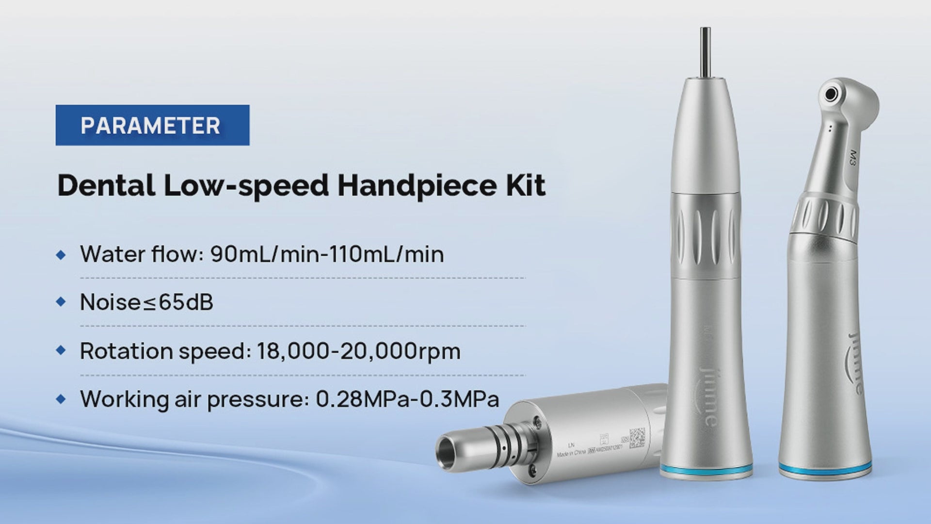 Load video: Jinme LN Low Speed Handpiece Kit 1:1 Inner Channel 4 Hole Contra Angle Straight Handpiece &amp; Air Motor - azdentall.com