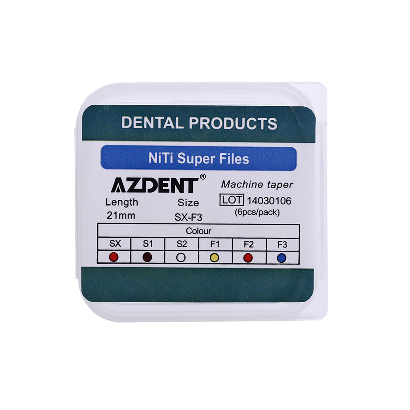 AZDENT Dental NiTi Rotary Engine Files 21mm Assorted SX-F3 6pcs/Pk - azdentall.com