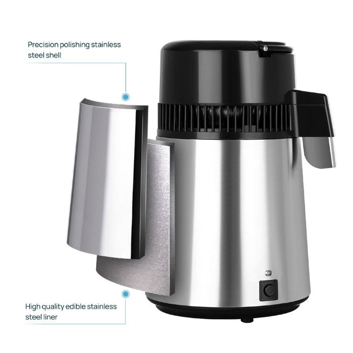 Water Distiller Stainless Steel Glass Bucket Single Button with Power Switch 4L - azdentall.com