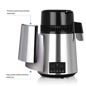 Water Distiller Stainless Steel Glass Bucket Dual Screen Touch 750W 4L 1L/H - azdentall.com