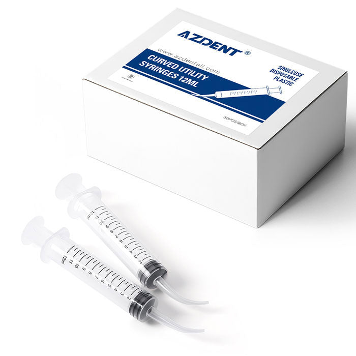 Dental Irrigation Utility Syringes with Curved Tip and Measurement 12c
